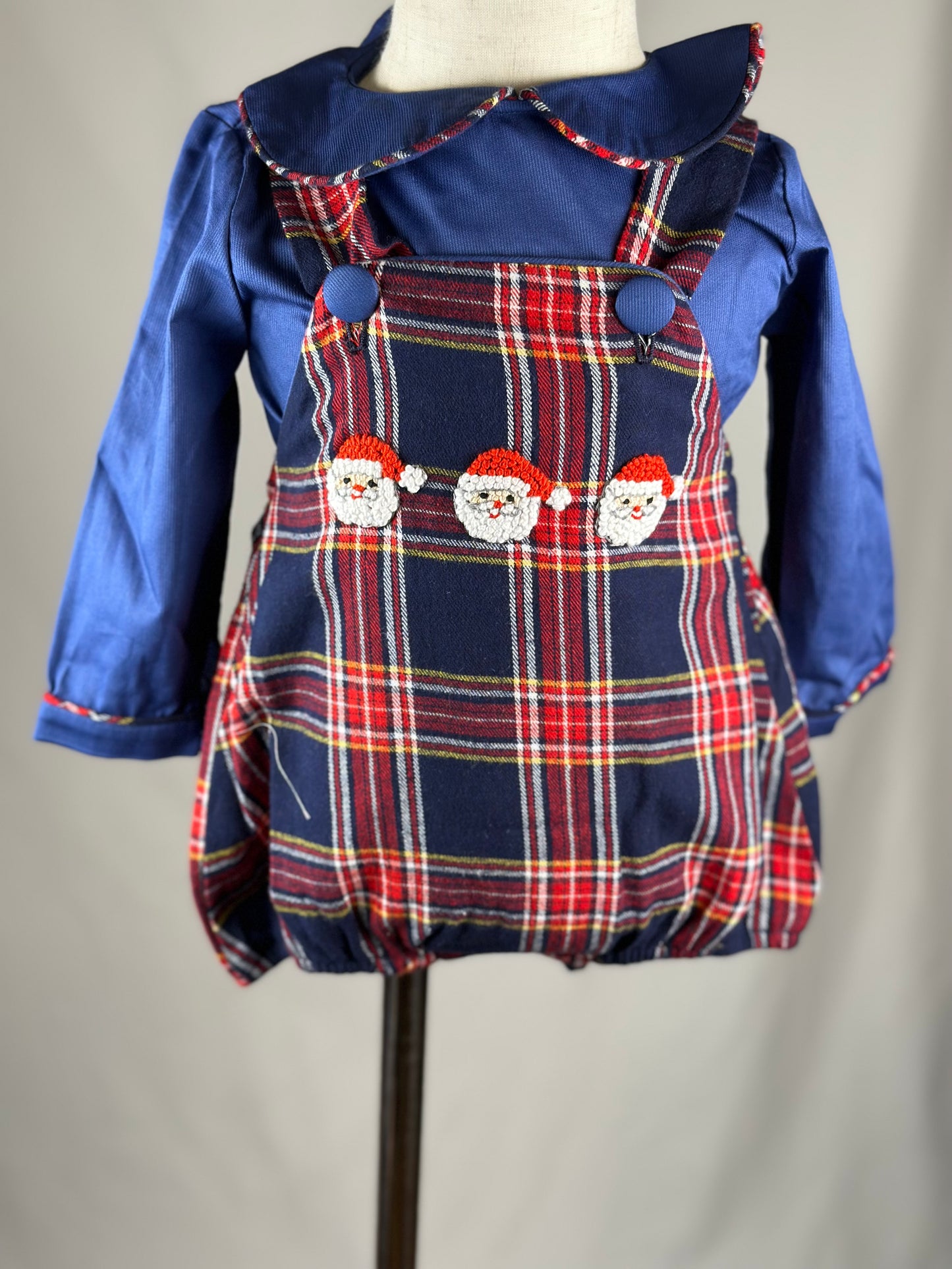 SALE - Tartan French Knot Santa Boys Bubble 12M