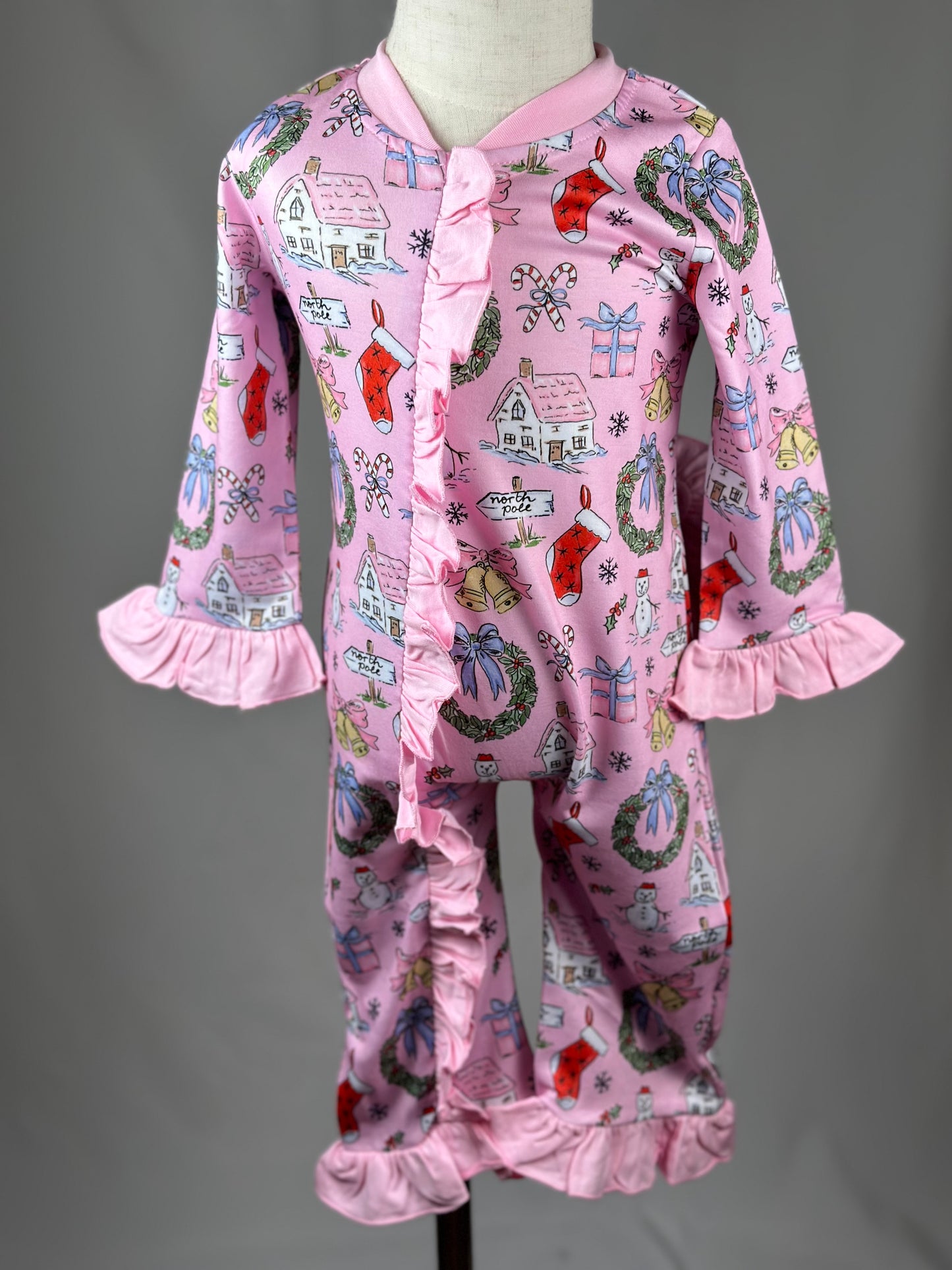 SALE - Pink Christmas Zipper Romper 6/12m