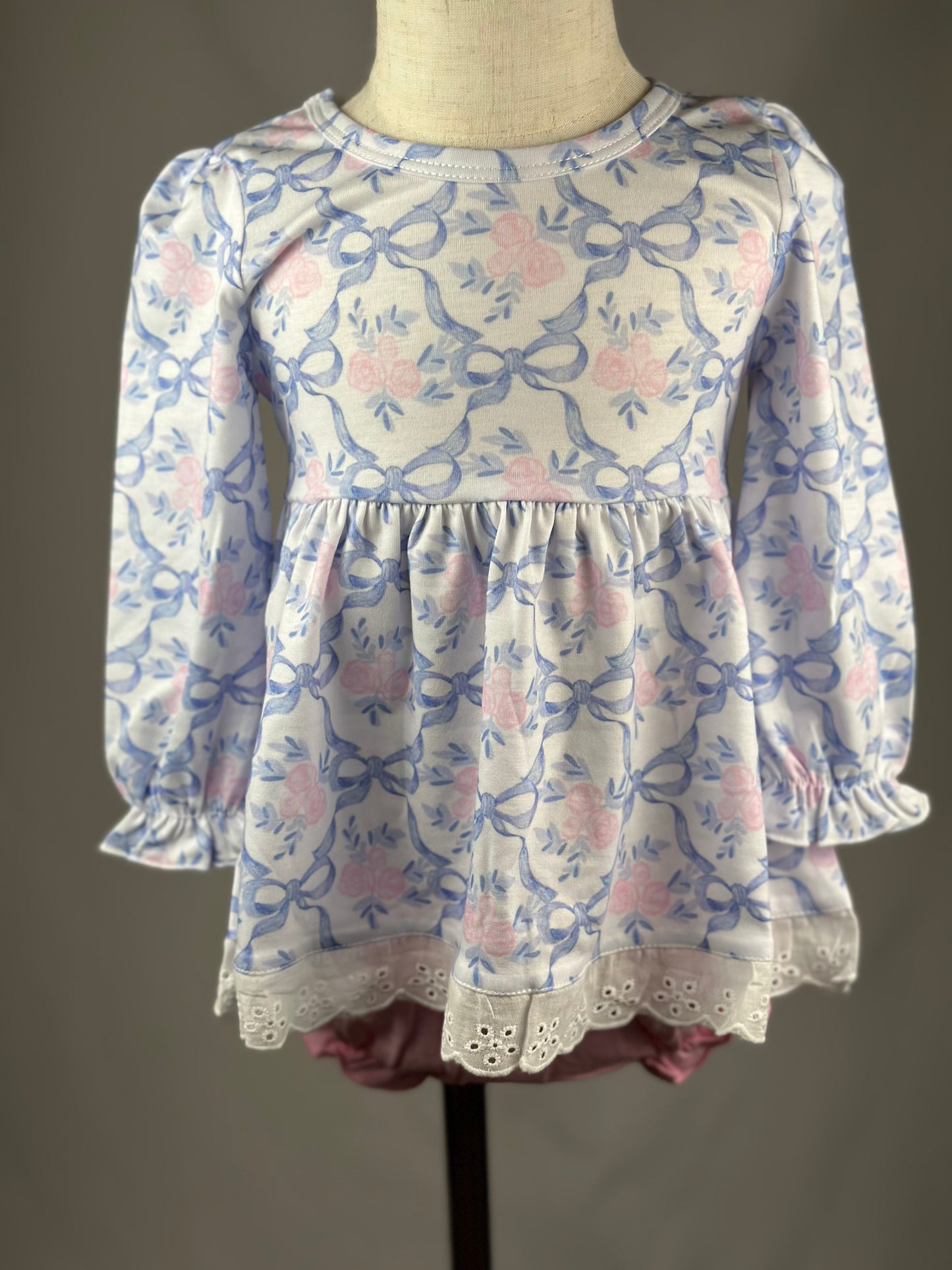 RTS - Blue Bows & Floral Bloomer Set