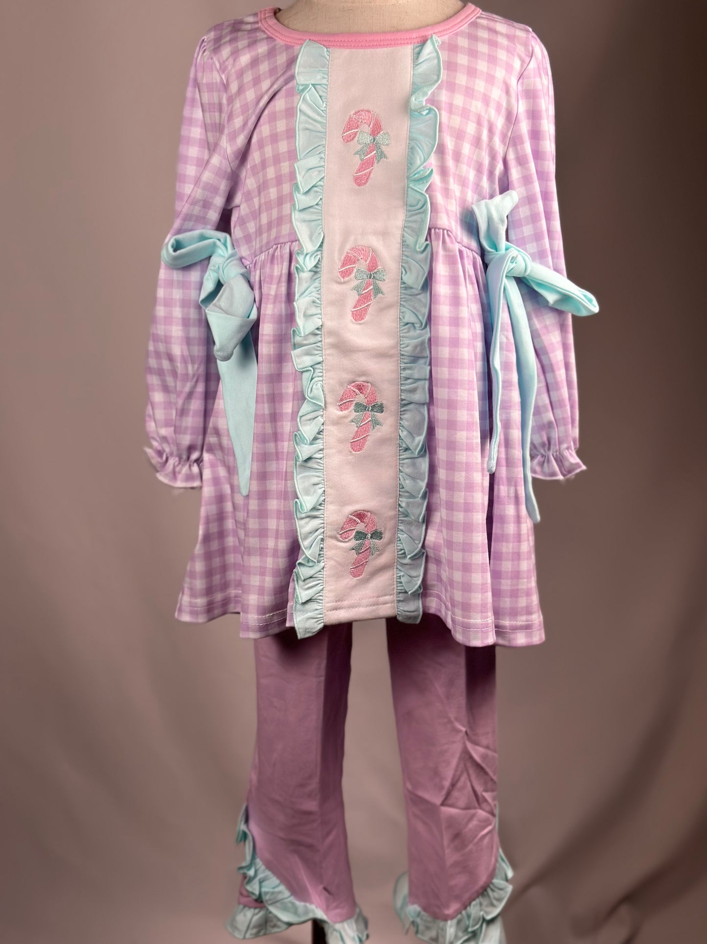 SALE - Mint Candy Cane Girls Pant Set 4T