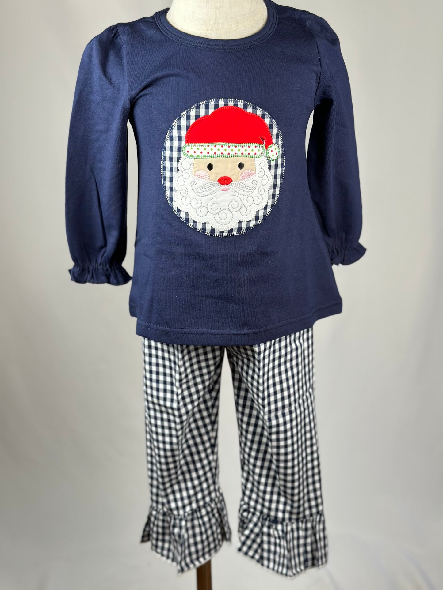 SALE - Gingham Santa Girls Pant Set 18/24m
