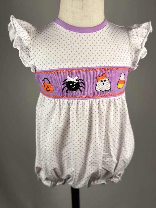 RTS - Girls Spooky Bitty Dot Smocked Bubble