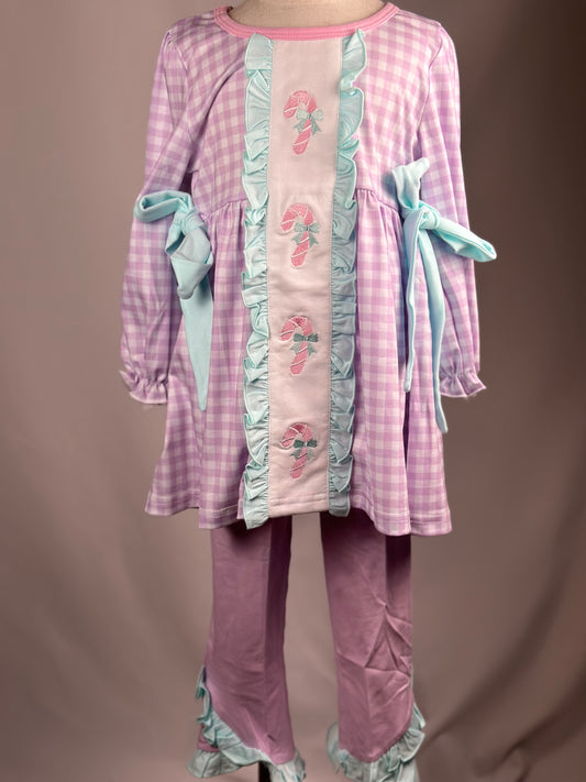 SALE - Mint Candy Cane Girls Pant Set 4T