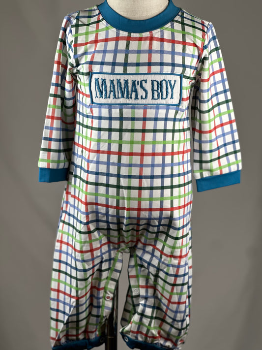 RTS - Mama’s Boy Smocked Romper 12m