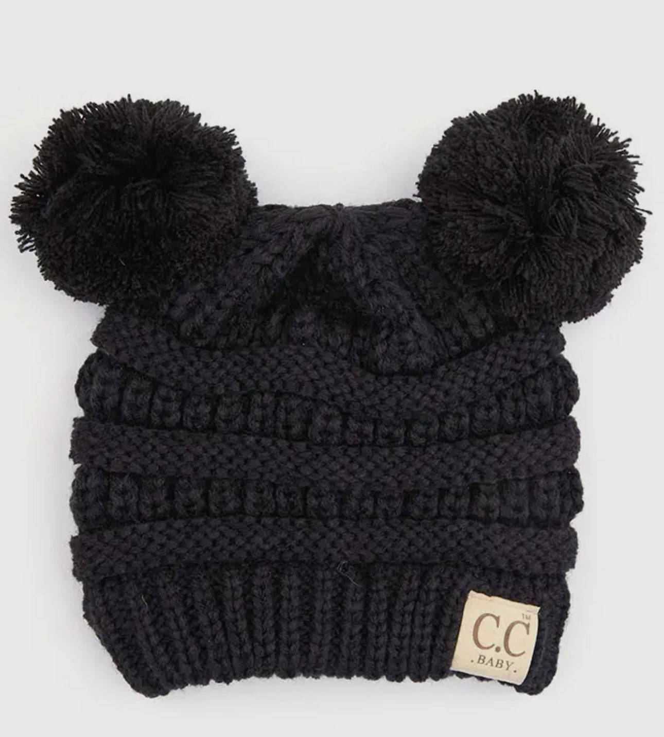 RTS - C.C Baby Knit Double Pom Pom Beanie - Black