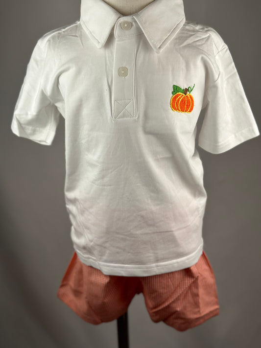 RTS - Boys Pumpkin Gingham Short Set 3T