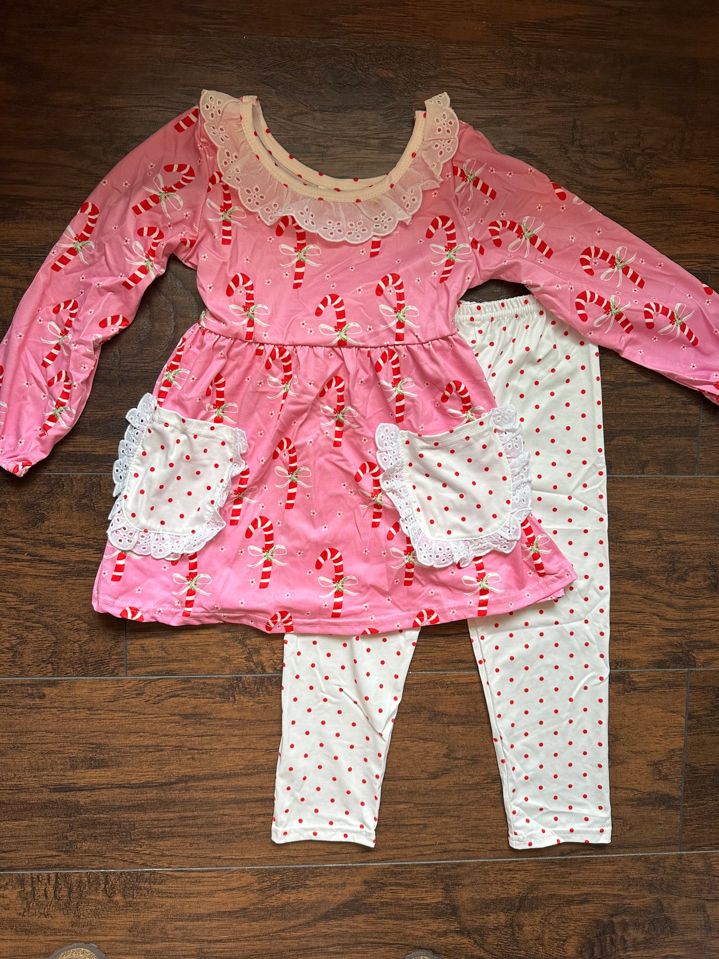 RTS - Candy Cane Girls Pant Set 4T