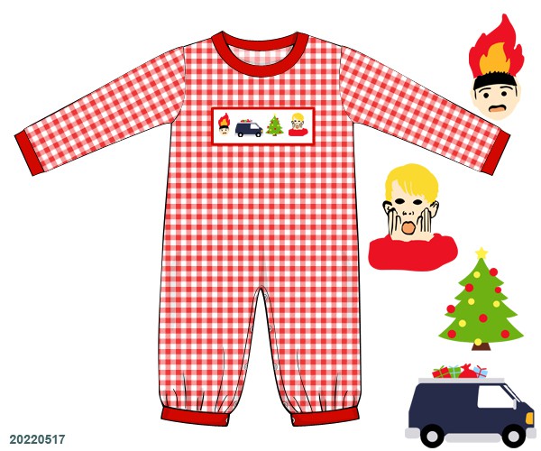 RTS: Smocked Home Alone Collection - Boys Romper Newborn